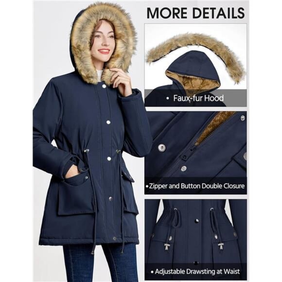 Womens Winter Coat Warm Thicken Puffer Jackets Navy Blue - Picture 3 of 4